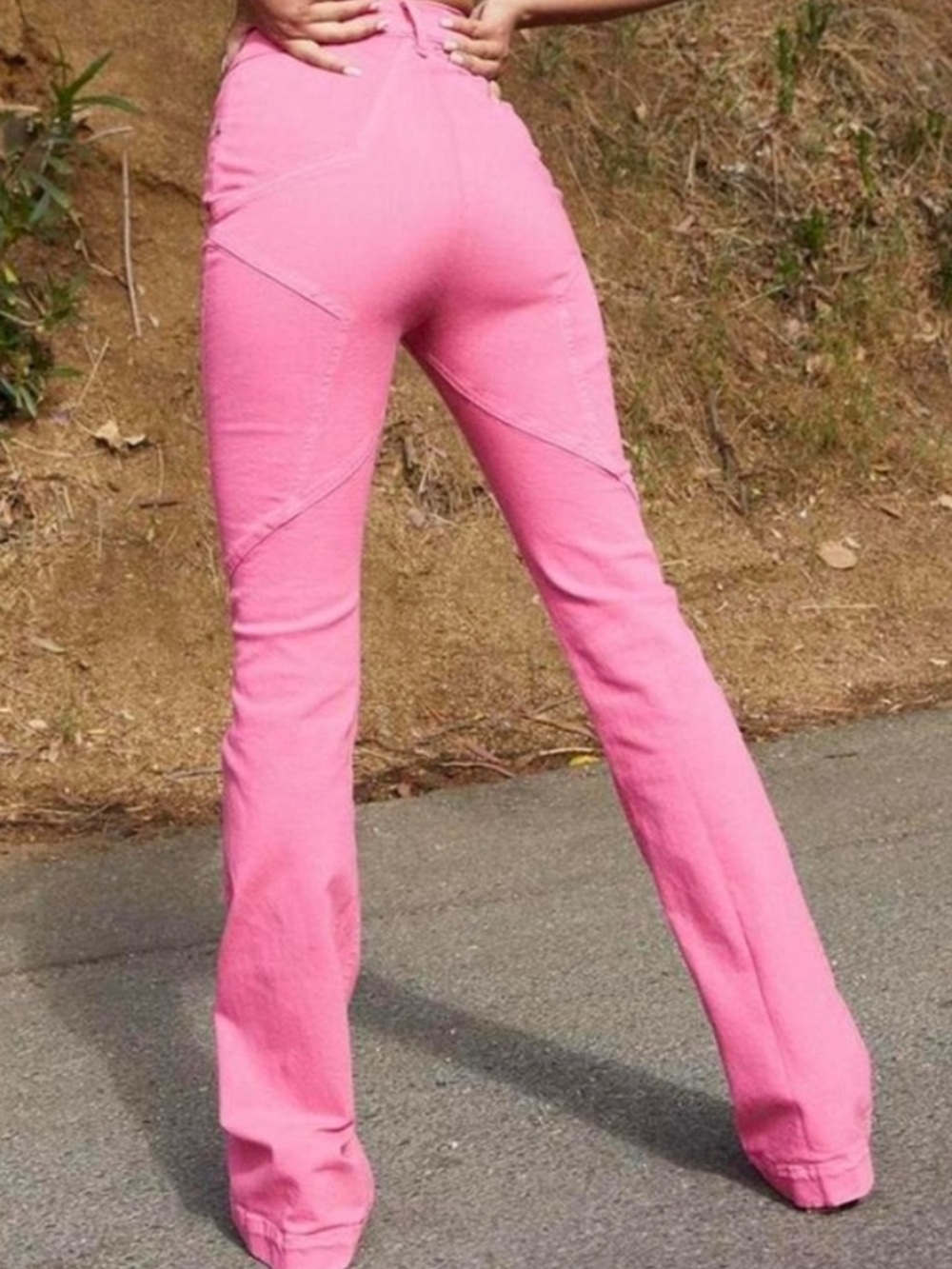 REVICE Pink Double-Bubble Flare Denim Pants